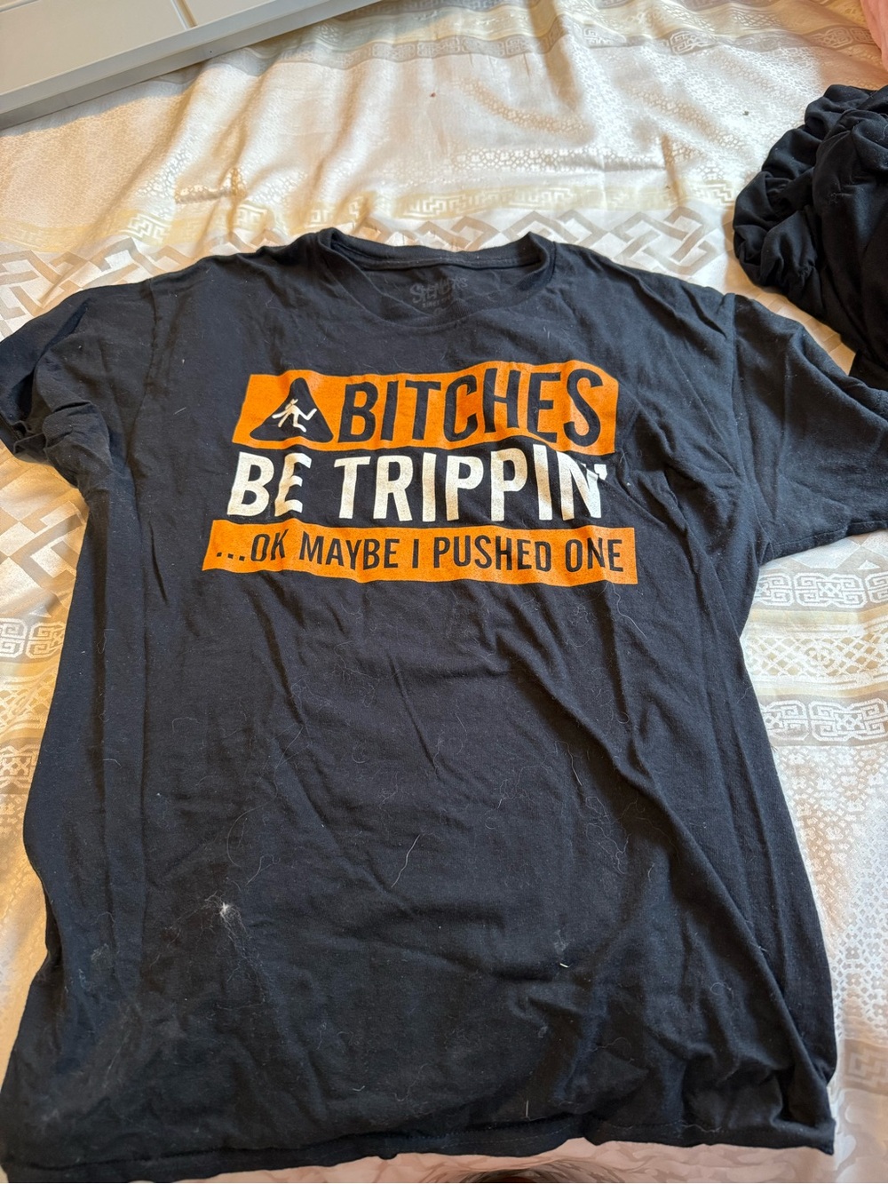 Spencer's Black Short-Sleeve Graphic Tee with Orange & White Print